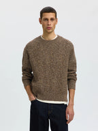 Selected Relaxed Knitted Crew Neck Jumper - Turkish Coffee / Monks Robe