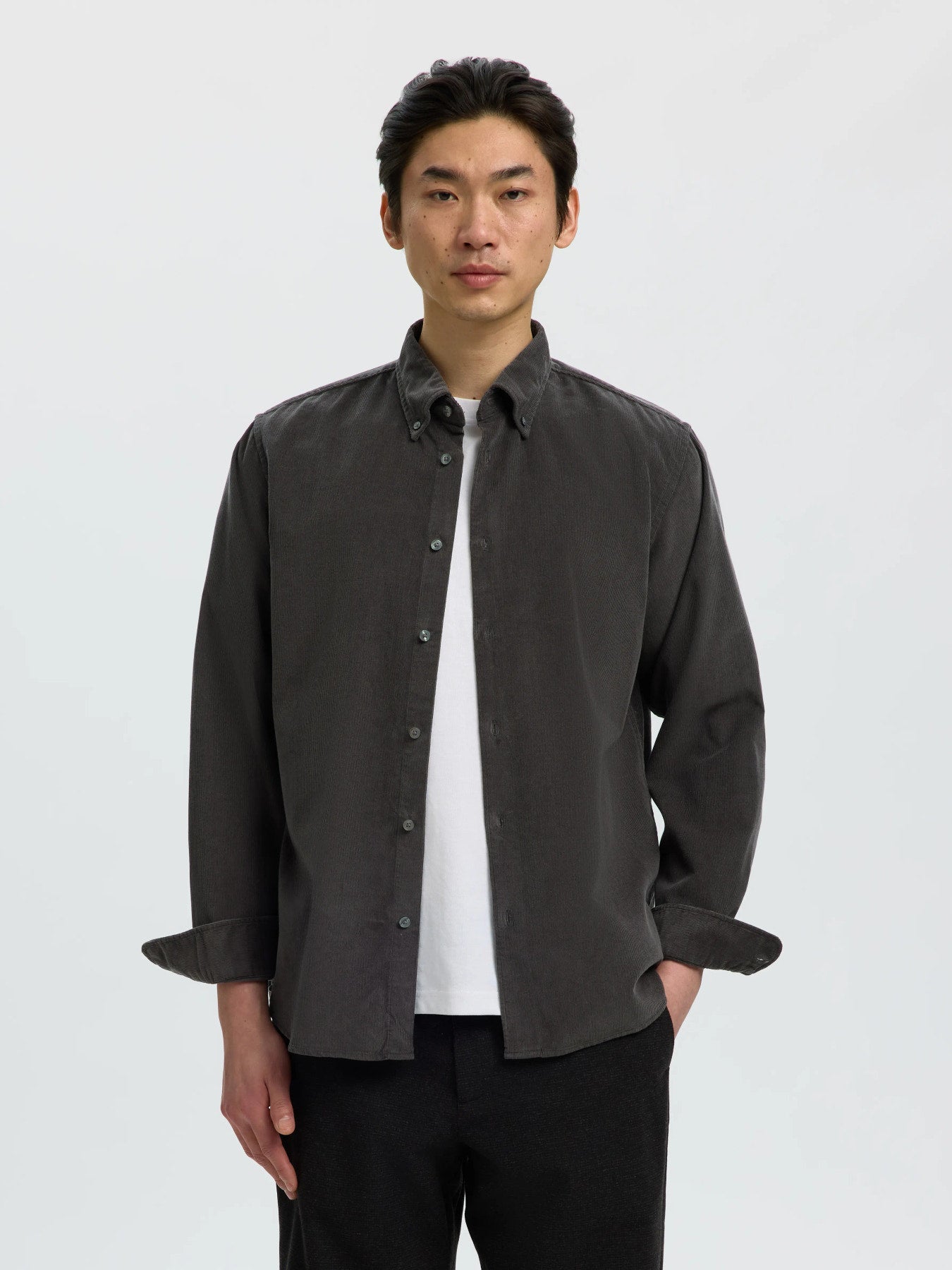Selected Danni Cord Long Sleeve Shirt - Dark Shadow