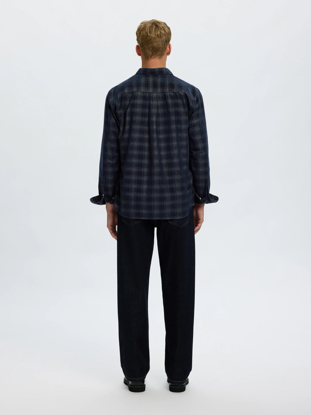 Selected Regular Cord Check Long Sleeve Shirt - Sky Captain Egret