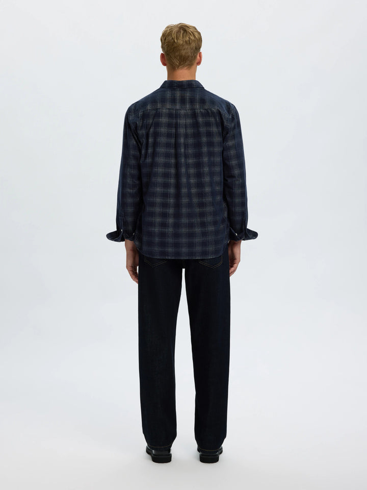 Selected Regular Cord Check Long Sleeve Shirt - Sky Captain Egret