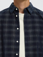 Selected Regular Cord Check Long Sleeve Shirt - Sky Captain Egret