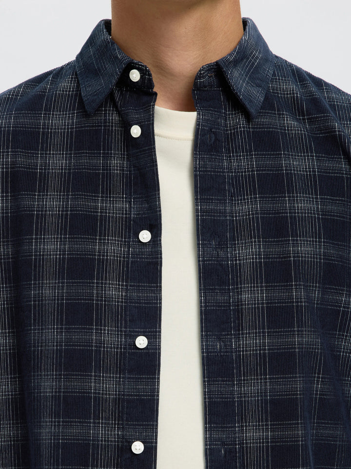 Selected Regular Cord Check Long Sleeve Shirt - Sky Captain Egret