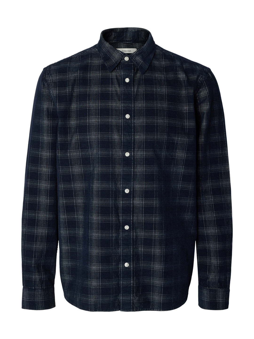 Selected Regular Cord Check Long Sleeve Shirt - Sky Captain Egret