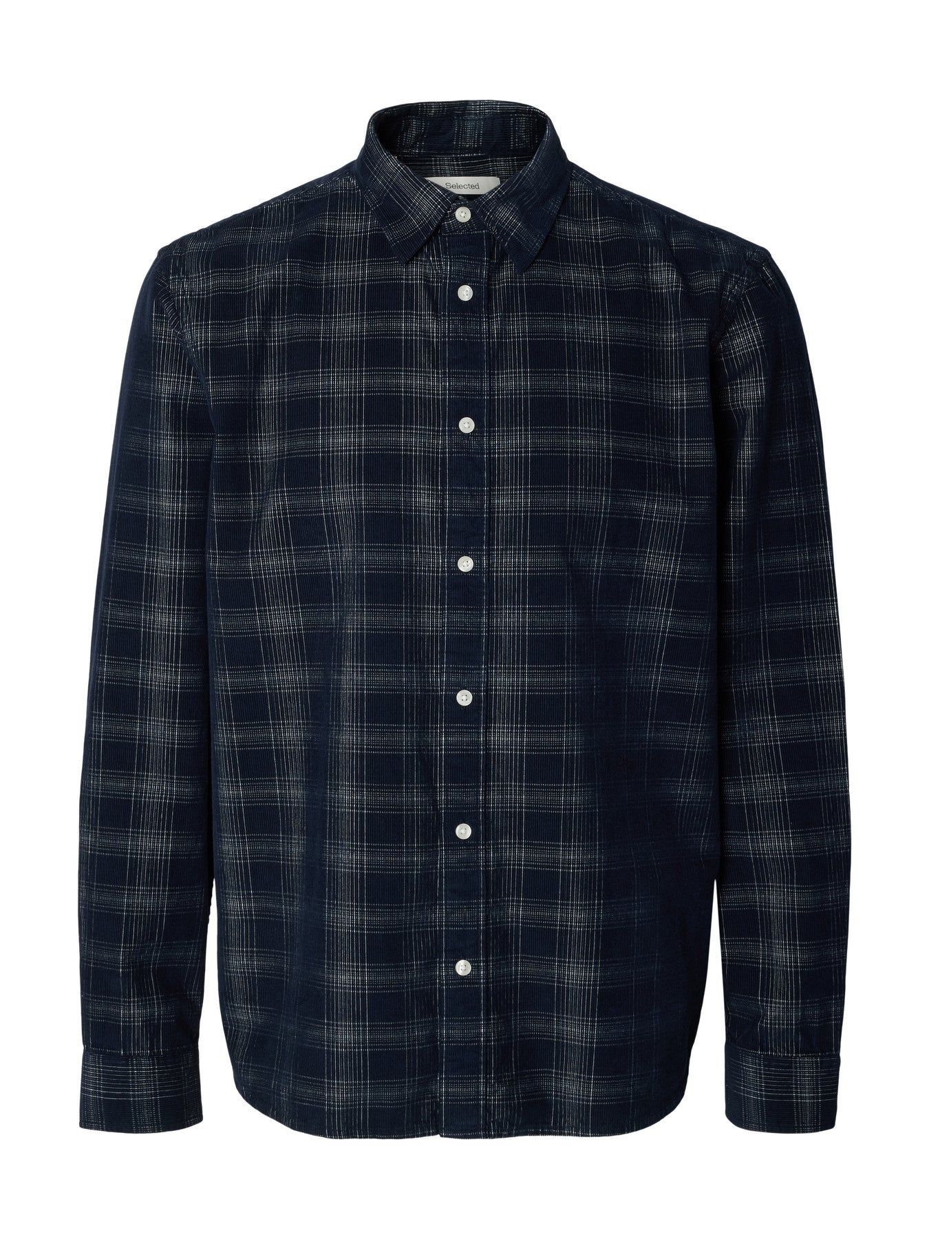 Selected Regular Cord Check Long Sleeve Shirt - Sky Captain Egret