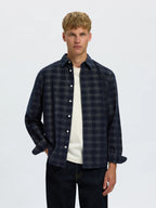 Selected Regular Cord Check Long Sleeve Shirt - Sky Captain Egret