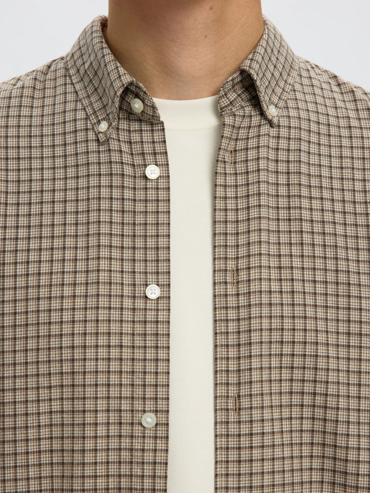 Selected Jay Regular Melange Long Sleeve Shirt - Chocolate Chip Multi