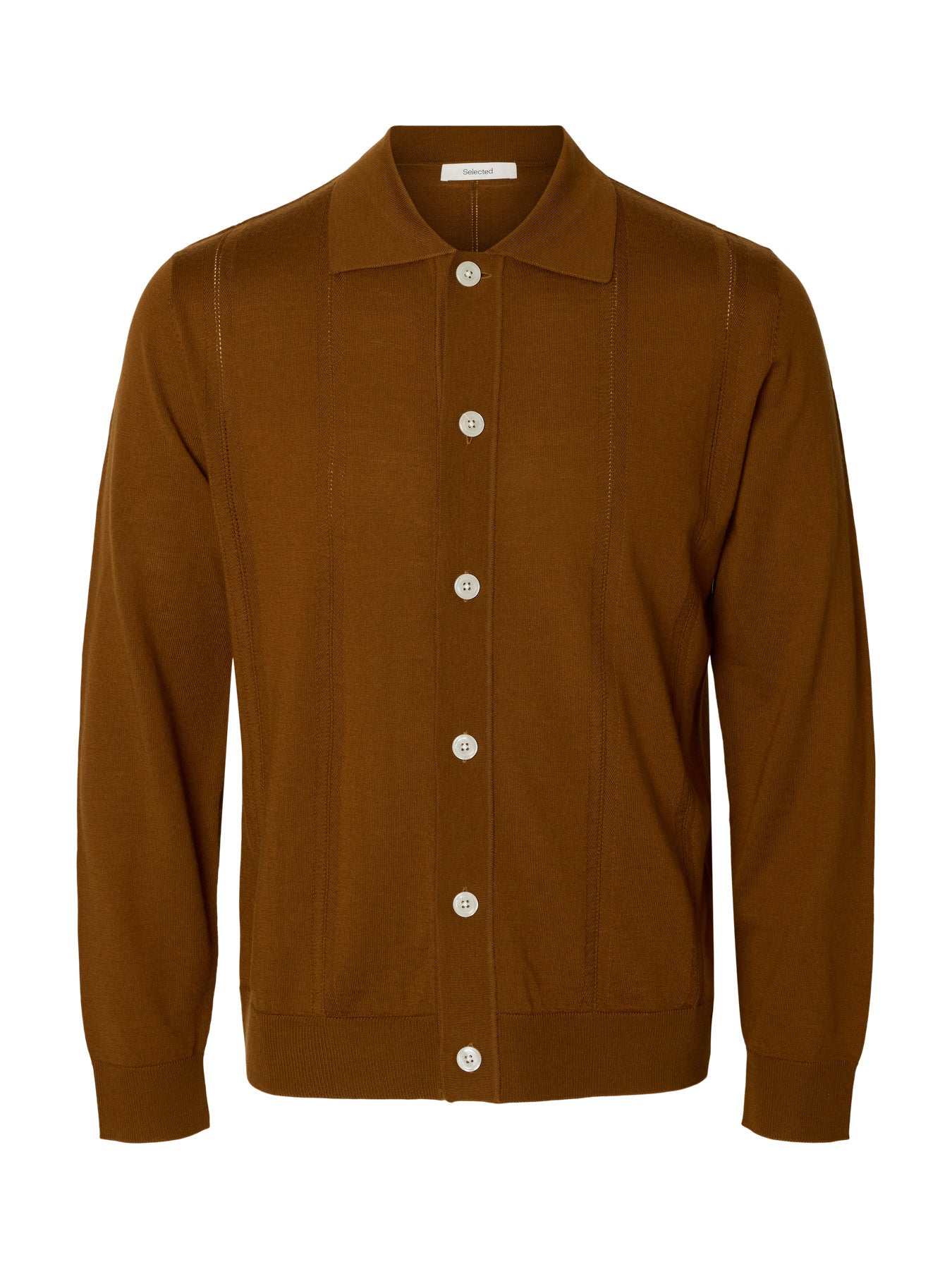Selected Long Sleeve Merino Structured Polo Cardigan - Monks Robe