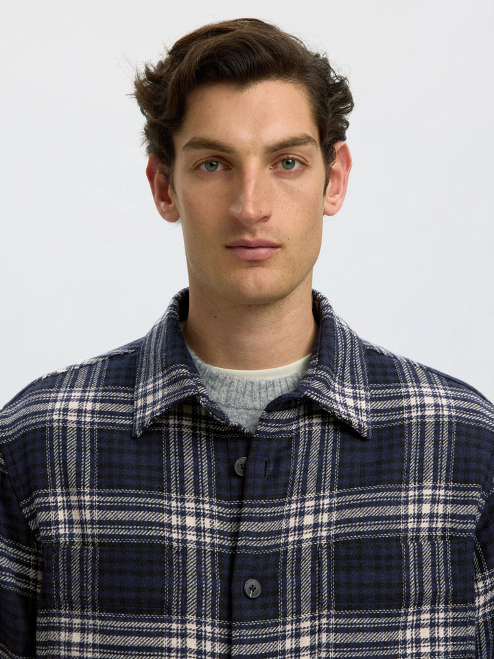 Selected Pablo Wool Blend Overshirt - Sky Captain Egret / Black