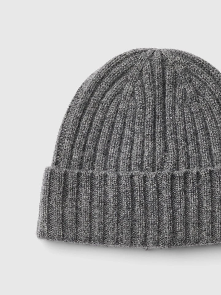 Selected Cashmere Blend Beanie Hat - Medium Grey Melange