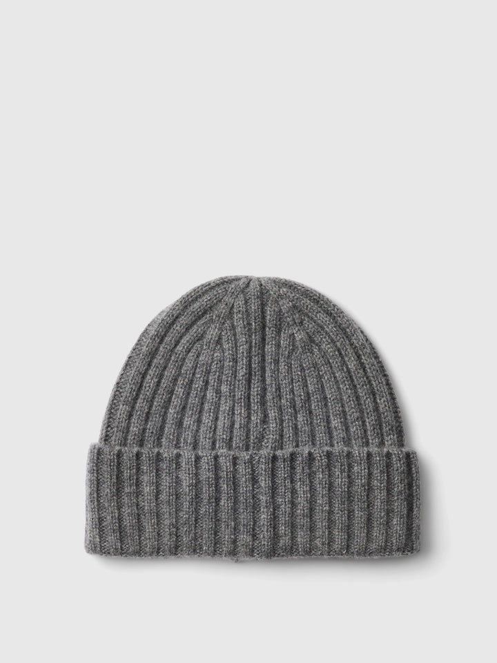 Selected Cashmere Blend Beanie Hat - Medium Grey Melange