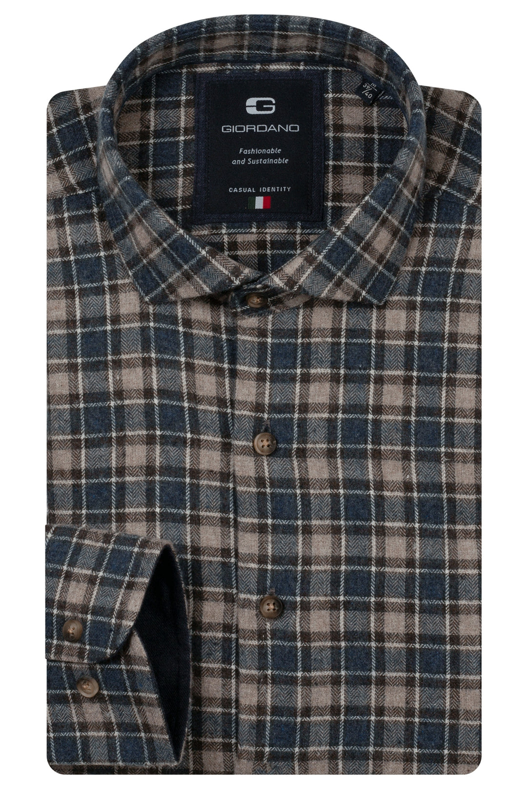 Giordano Row Brushed Herringbone Check Shirt - Navy