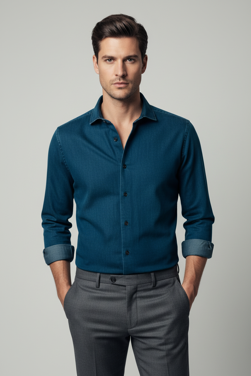 Giordano Row Soft Washed Denim Shirt - Navy