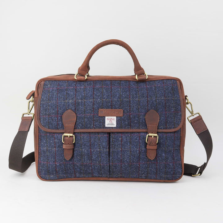 Harris Tweed and Leather Briefcase - Blue