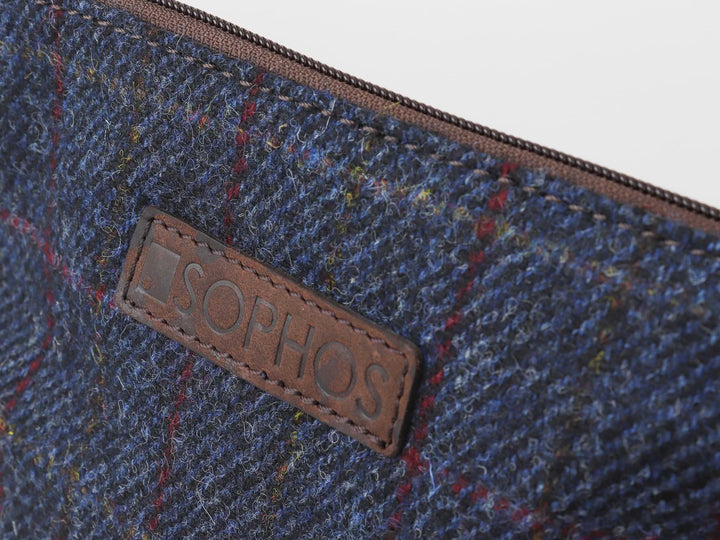 Harris Tweed and Leather Wash Bag - Blue