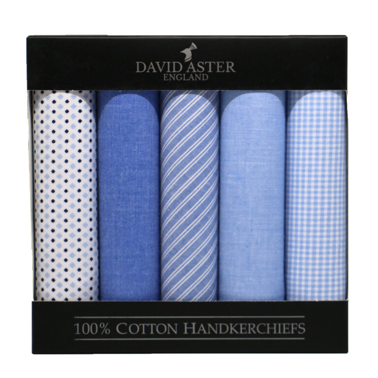 Pack of 5 Assorted Light Blue Handkerchiefs