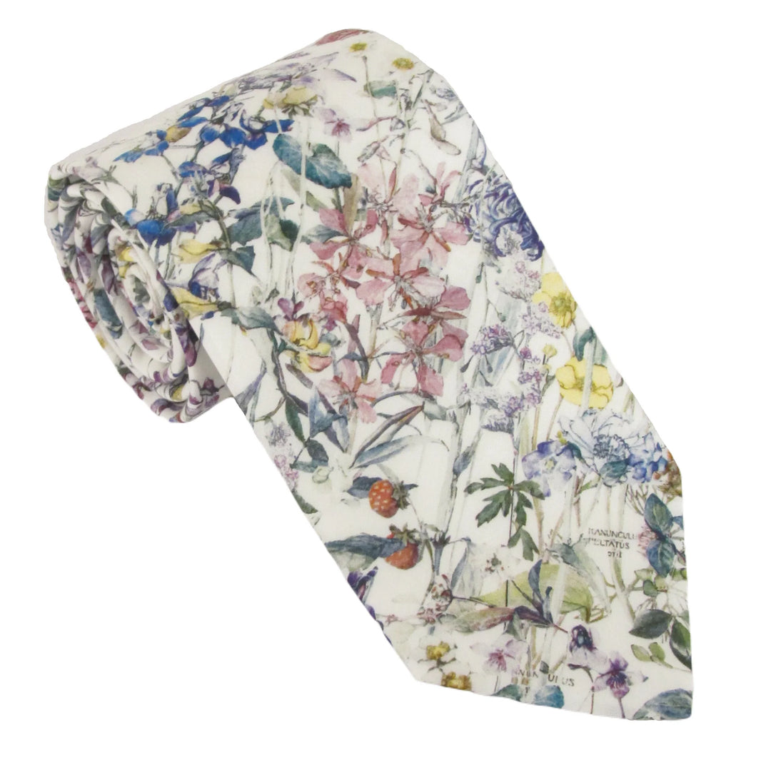 Liberty Fabric Cotton Tie - Wild Flowers by Van Buck - Ivory
