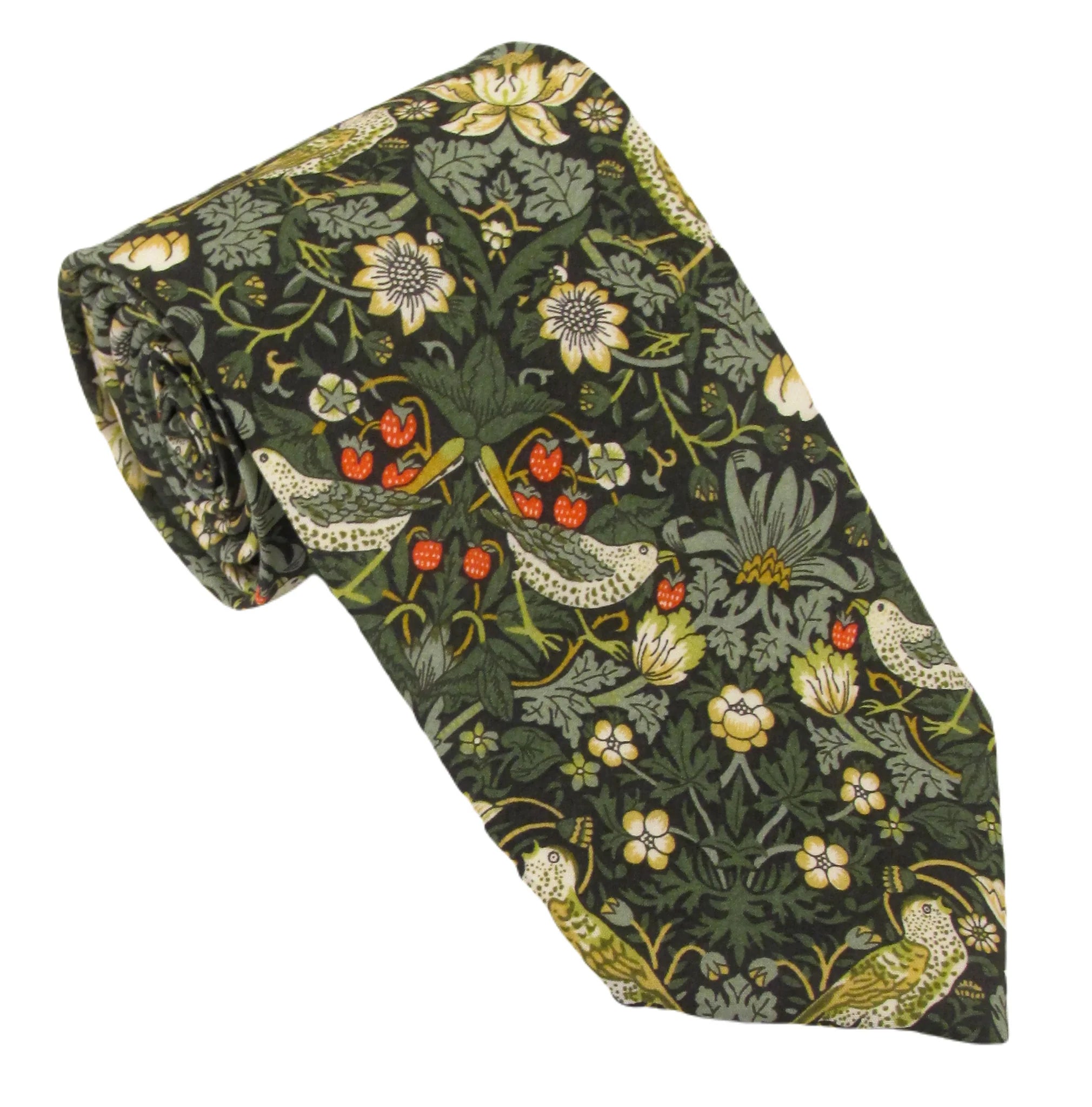 Liberty Fabric Cotton Tie - Strawberry Thief by Van Buck - Forest