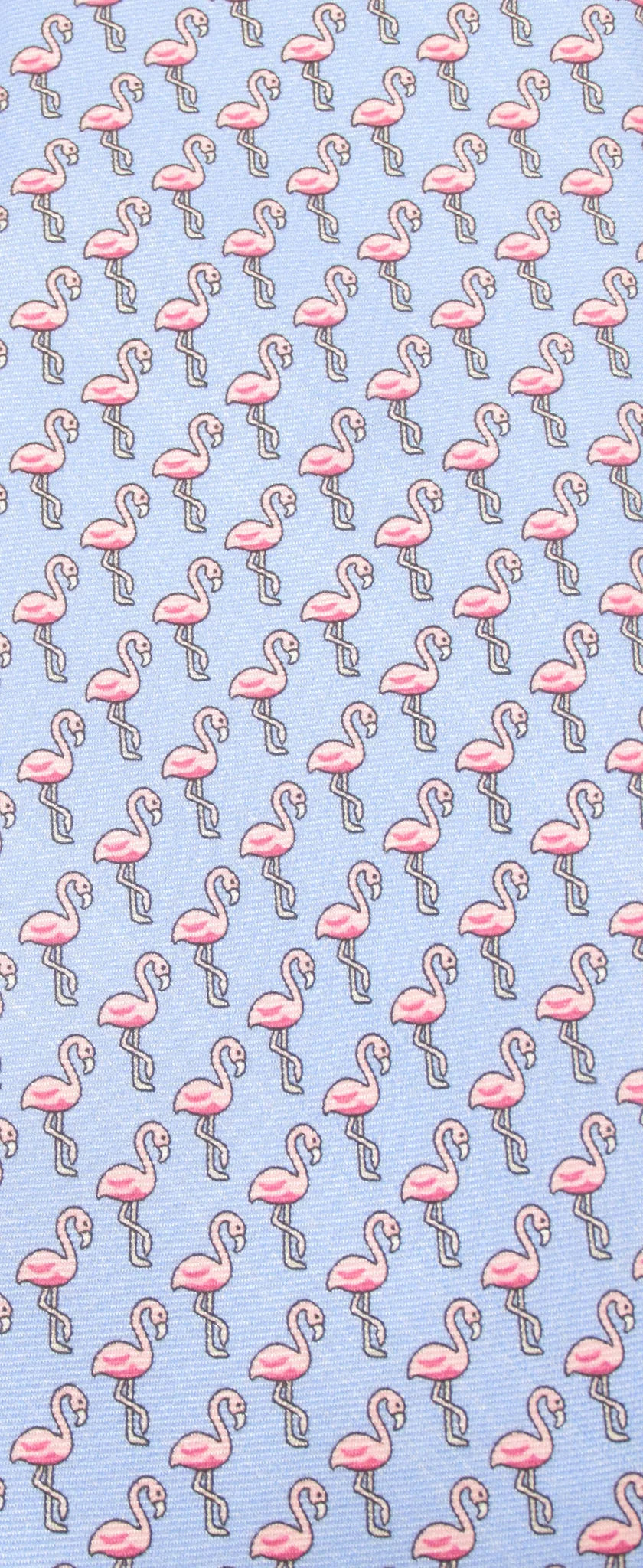 Italian Printed Silk Lt Blue &amp; Pink Flamingo Tie