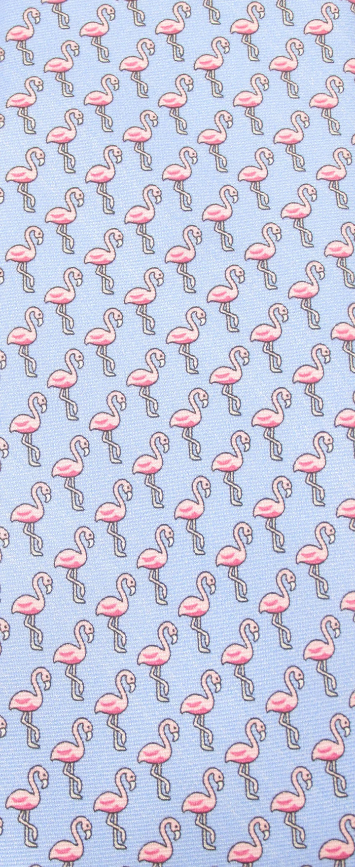 Italian Printed Silk Lt Blue &amp; Pink Flamingo Tie