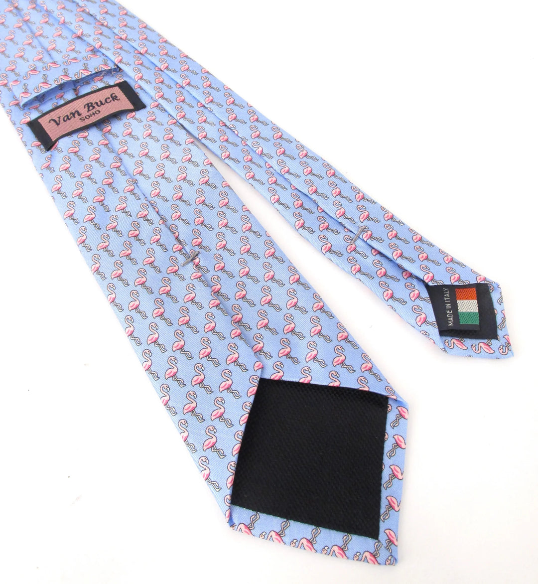 Italian Printed Silk Lt Blue &amp; Pink Flamingo Tie