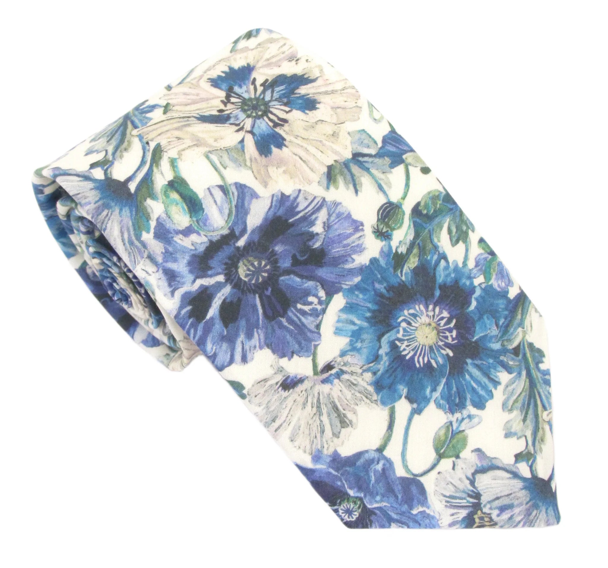 Liberty Fabric Cotton Tie - Poppy Amelie by Van Buck - Blue