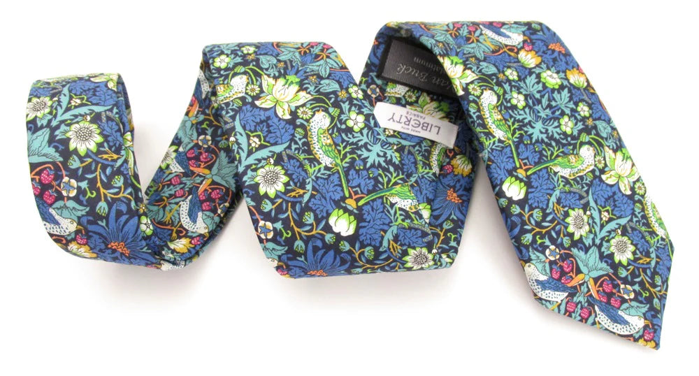 Liberty Fabric Cotton Tie - Strawberry Thief by Van Buck - Green