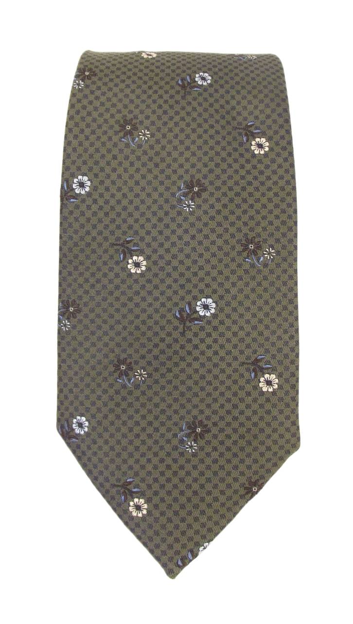 Neat Chequered Flower Red Label Silk Tie - Green