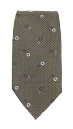 Neat Chequered Flower Red Label Silk Tie - Green