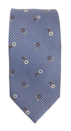 Neat Chequered Flower Red Label Silk Tie - Blue