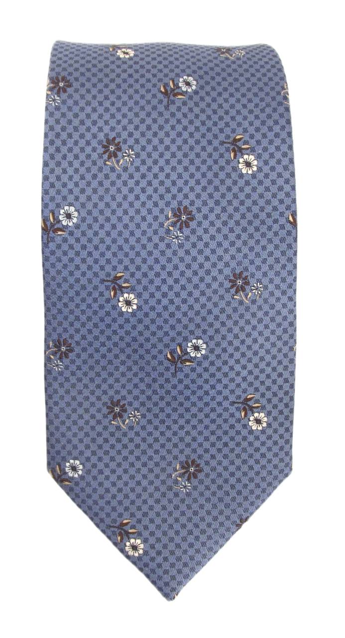 Neat Chequered Flower Red Label Silk Tie - Blue