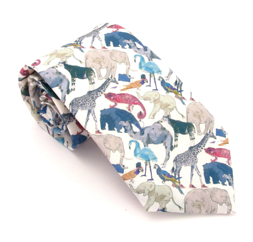 Liberty Fabric Cotton Tie - Queue for the Zoo by Van Buck