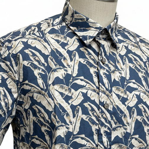 Olymp Casual Blue Leaf Print Shirt (401012)
