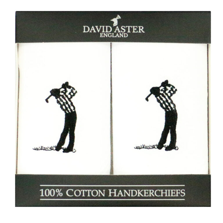 Golfer Embroidered White Cotton Handkerchiefs
