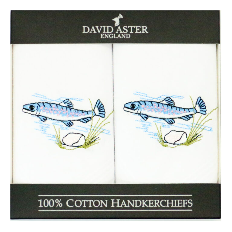 Fish Embroidered White Cotton Handkerchief