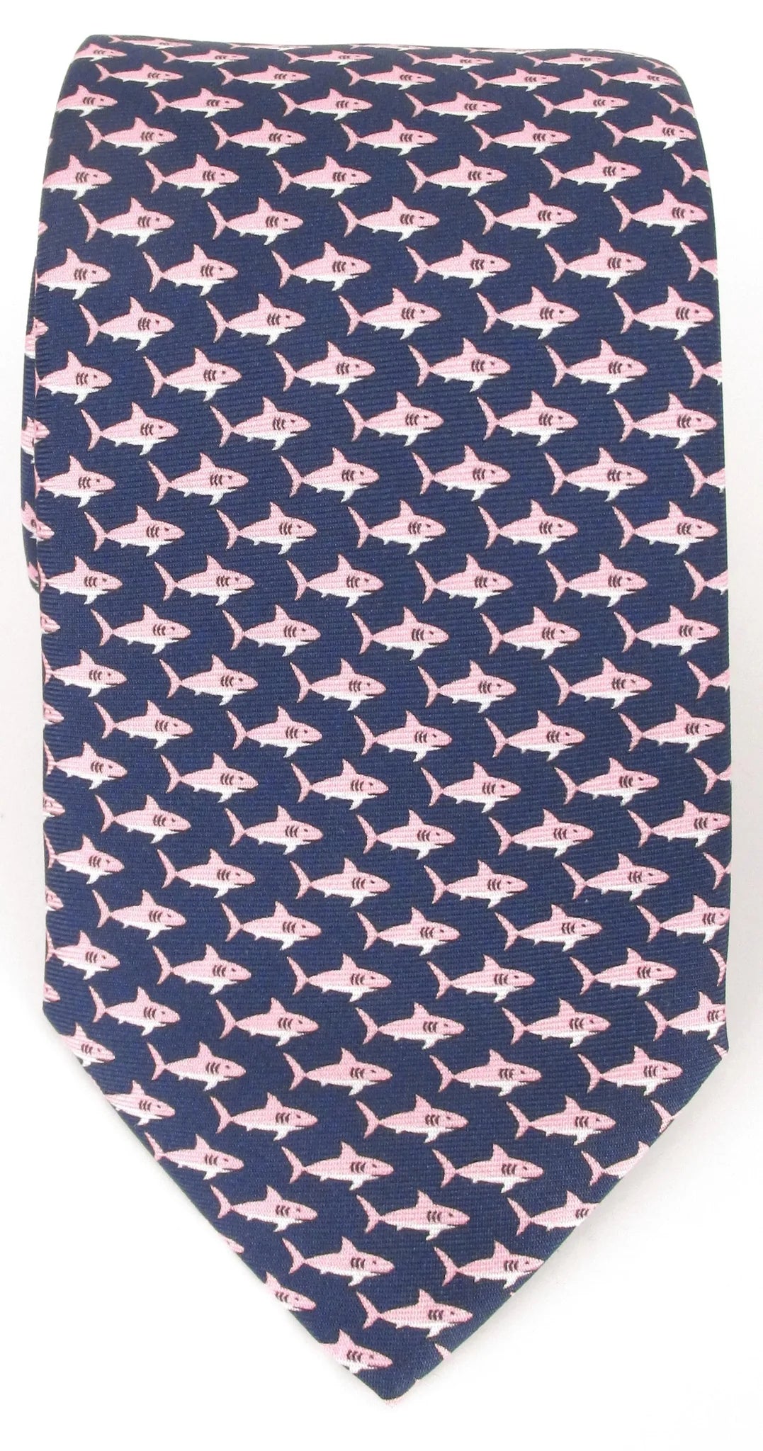 Italian Printed Silk Navy &amp; Pink Shark Tie