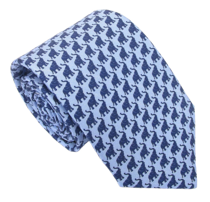 Italian Printed Silk Blue &amp; Navy Elephant Tie