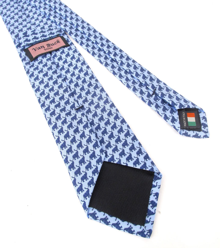 Italian Printed Silk Blue &amp; Navy Elephant Tie