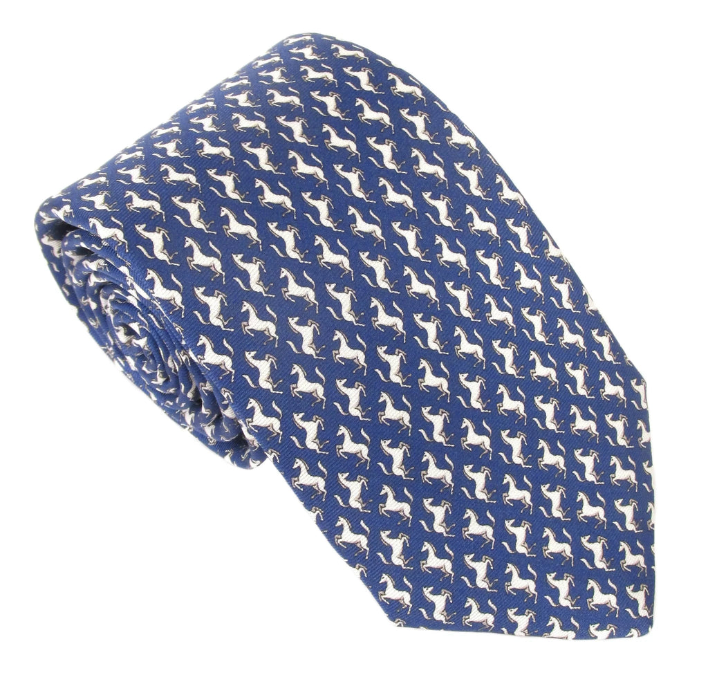 Italian Printed Silk Navy Horse Tie
