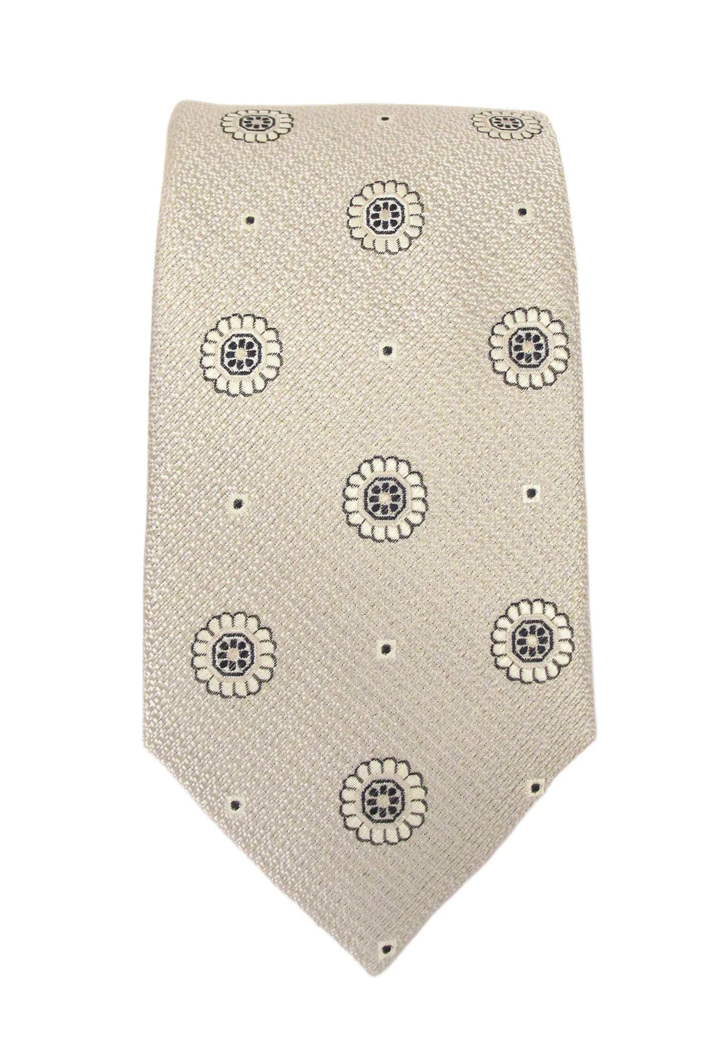 Floral Medallion Linen Weave Silk Tie - Ivory
