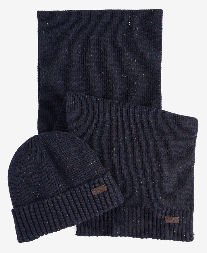Barbour Carlton Fleck Beanie &amp; Scarf Gift Set - Navy