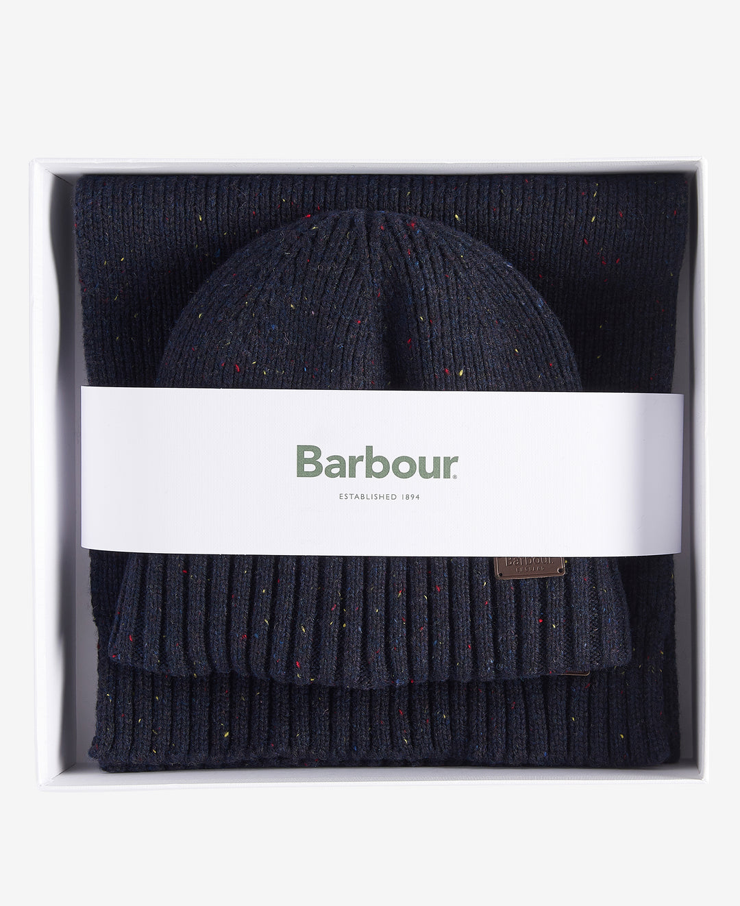 Barbour Carlton Fleck Beanie &amp; Scarf Gift Set - Navy