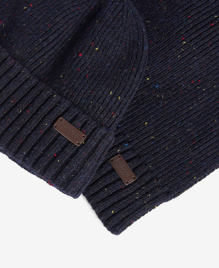 Barbour Carlton Fleck Beanie &amp; Scarf Gift Set - Navy