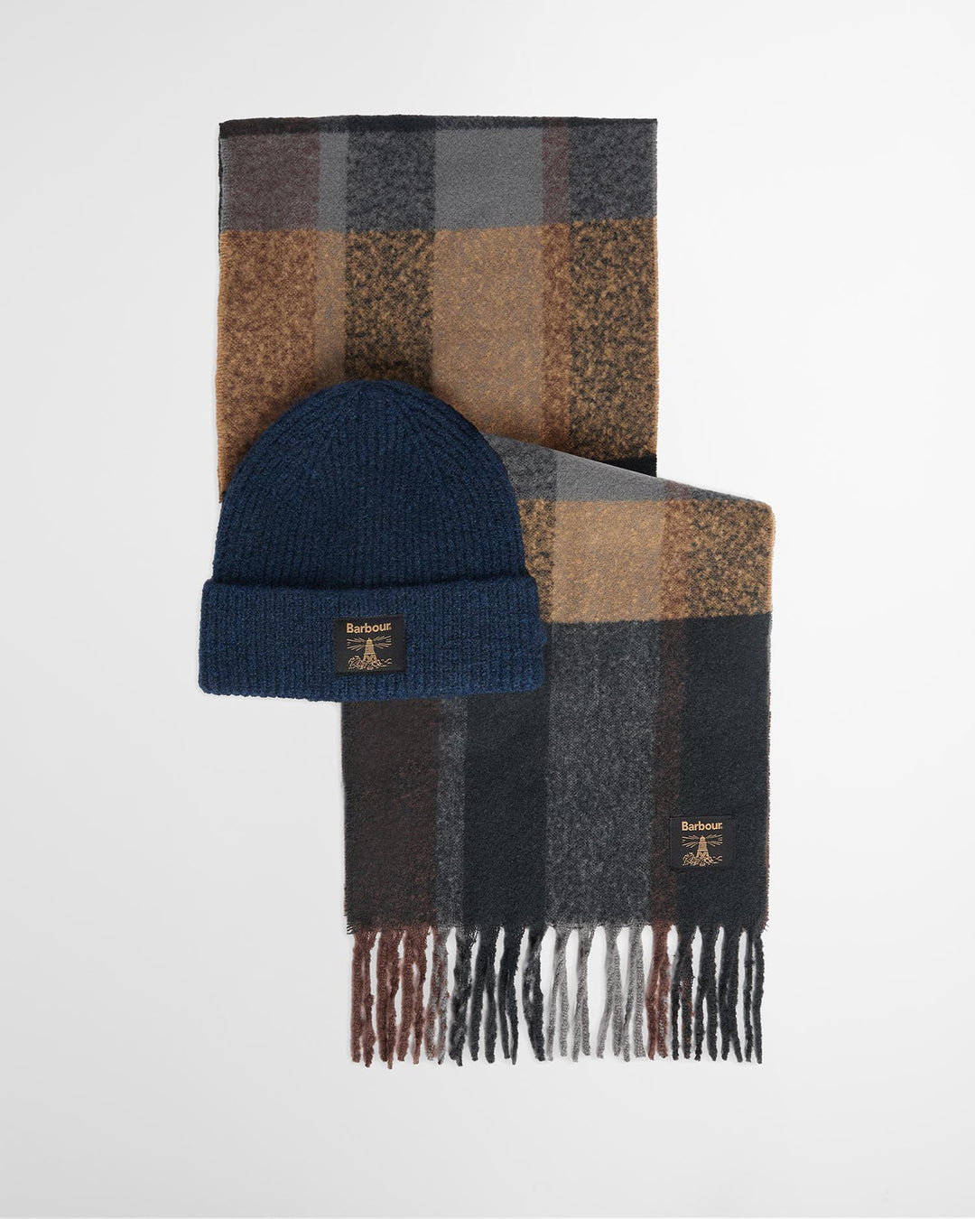 Barbour Westerdale Beanie &amp; Scarf Gift Set - Navy/Grey