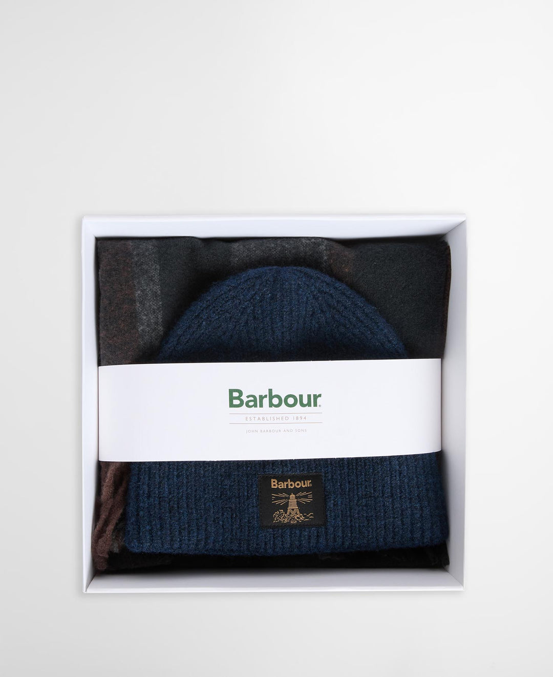 Barbour Westerdale Beanie &amp; Scarf Gift Set - Navy/Grey