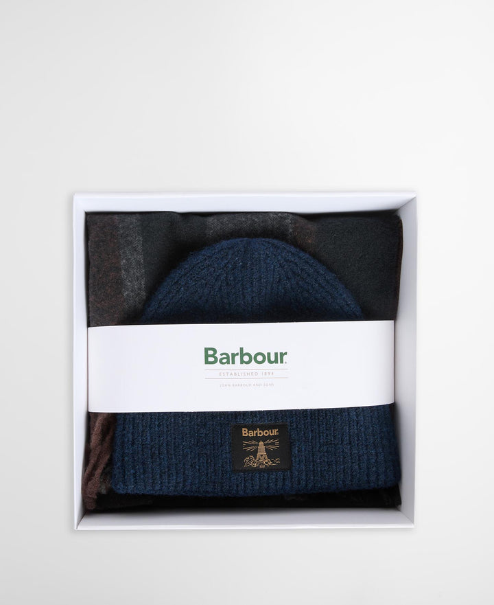 Barbour Westerdale Beanie &amp; Scarf Gift Set - Navy/Grey