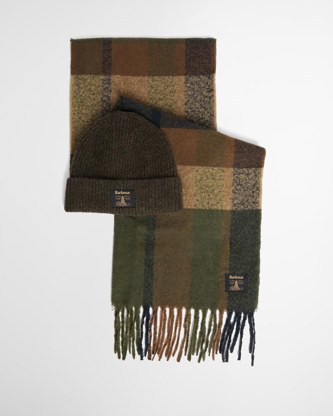 Barbour Westerdale Beanie &amp; Scarf Gift Set - Olive/Navy