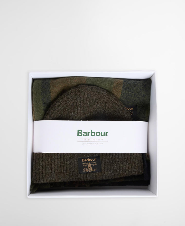 Barbour Westerdale Beanie &amp; Scarf Gift Set - Olive/Navy