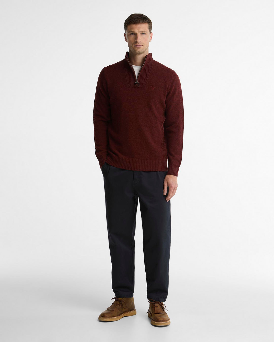 Barbour Essential Lambswool Half Zip Knitted Jumper - Russet