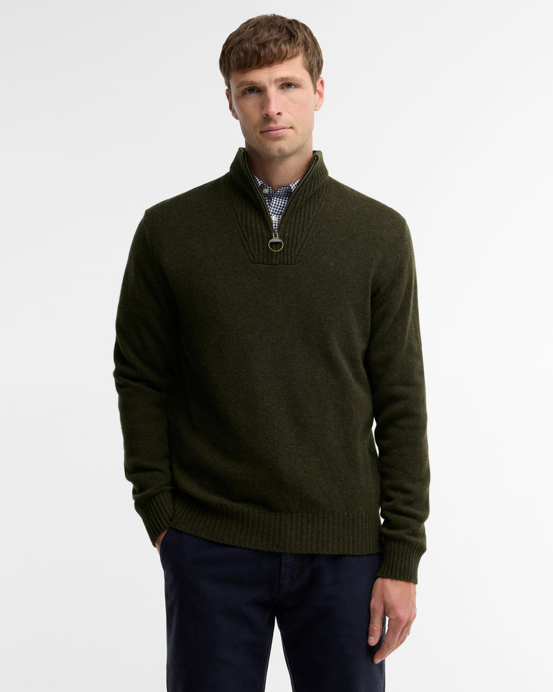 Barbour Essential Lambswool Half Zip Knitted Jumper - Seaweed