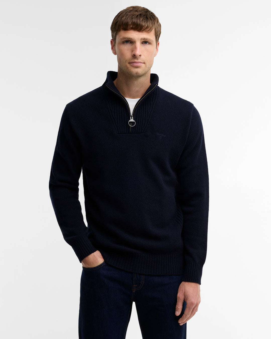 Barbour Essential Lambswool Half Zip Knitted Jumper - Navy